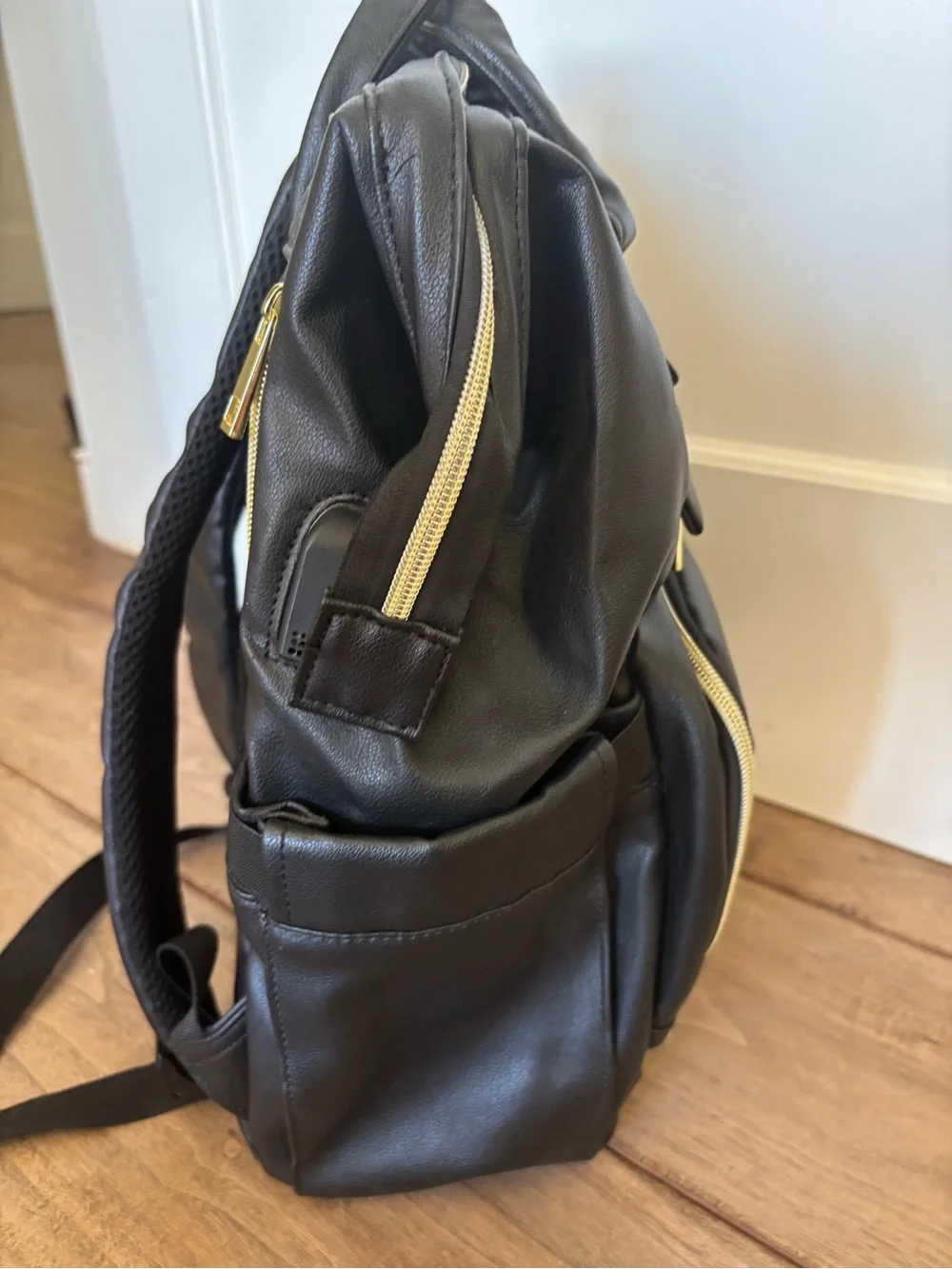 Lovevook Black Women's Faux Leather Backpack with Gold Accents